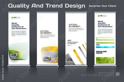 Abstract business vector set of modern roll Up Banner stand design template with colourful soft, rounded shapes