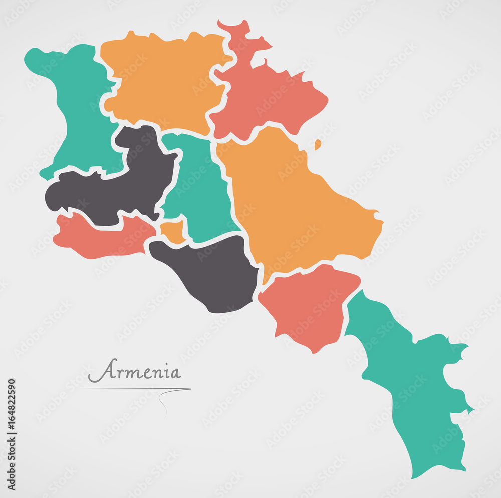 Armenia Map with states and modern round shapes