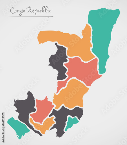 Congo Republic Map with states and modern round shapes
