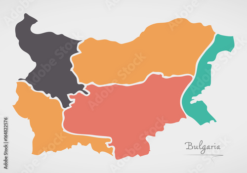 Photo Bulgaria Map with states and modern round shapes
