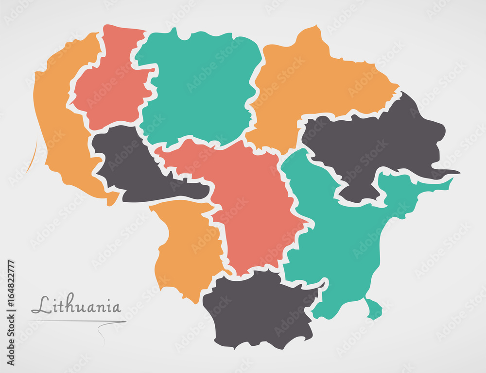Lithuania Map with states and modern round shapes