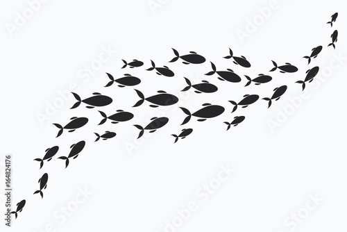 Silhouettes of groups of sea fishes. Colony of small fish. Icon with river taxers.