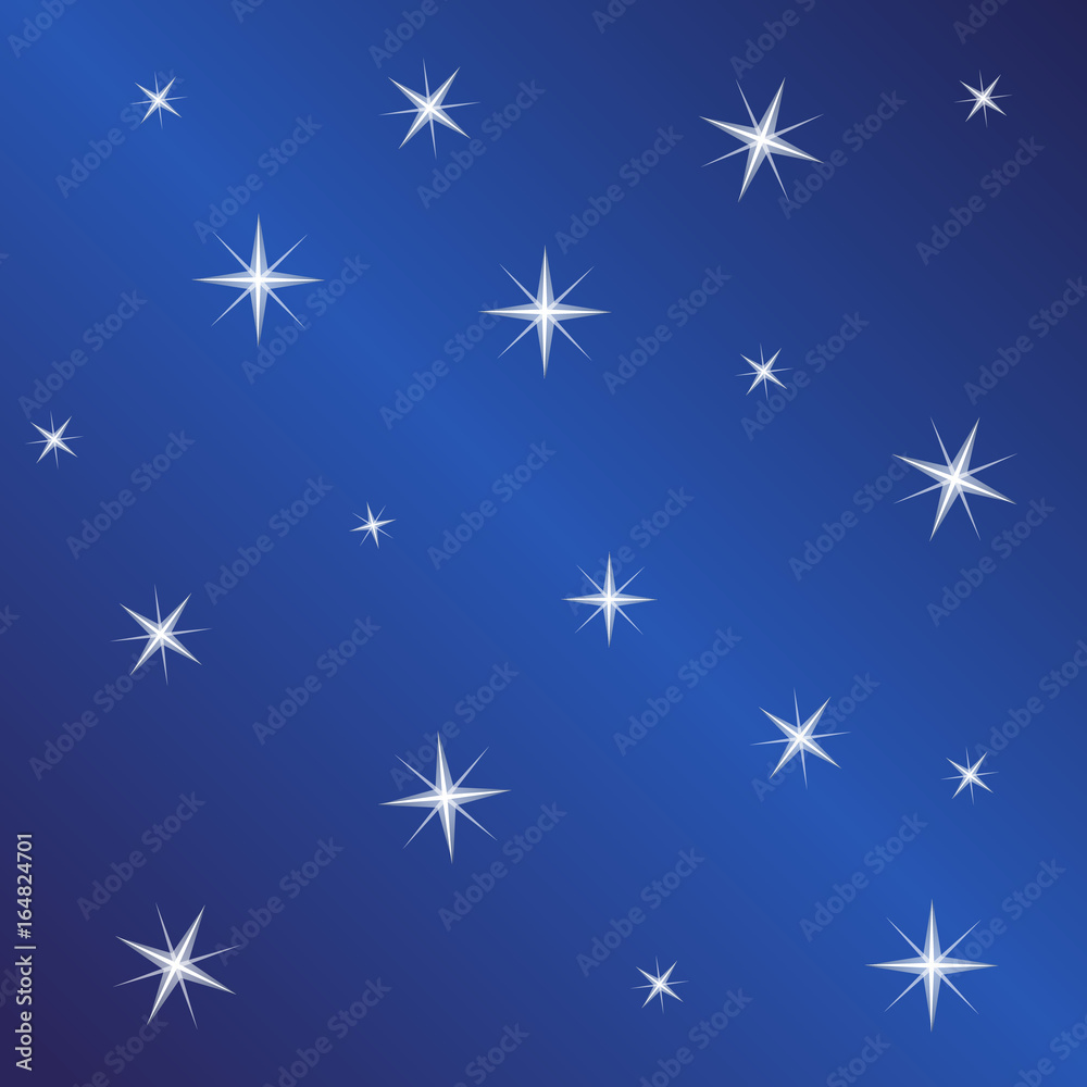 Stars sky and Northern Star. Christmas Star on blue night background