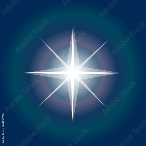 Star icon. Northern Star lights. Christmas Star on night sky background. Shiny Vector. Sparkle starburst. North Star with rays and explosion vector, Morning star symbol. Inspiring Space star