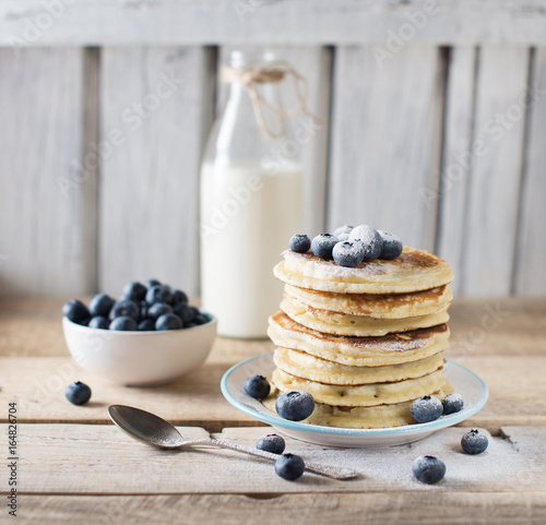 Stack  of pancakes with blueberry on a breakfast
