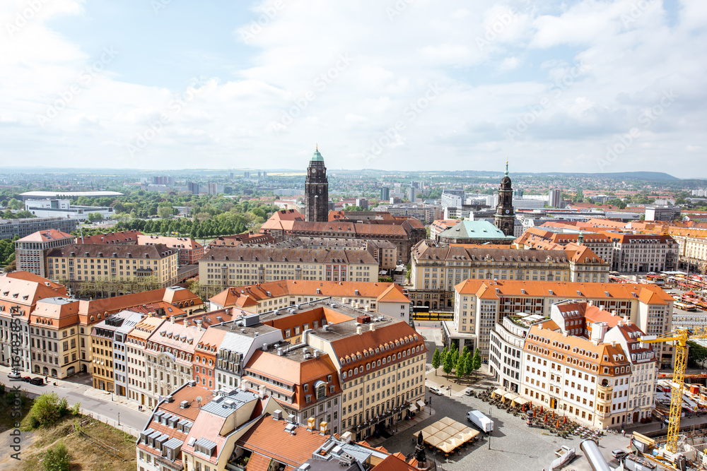 Aerial cityscape view on the old town of Dresden city in Germany