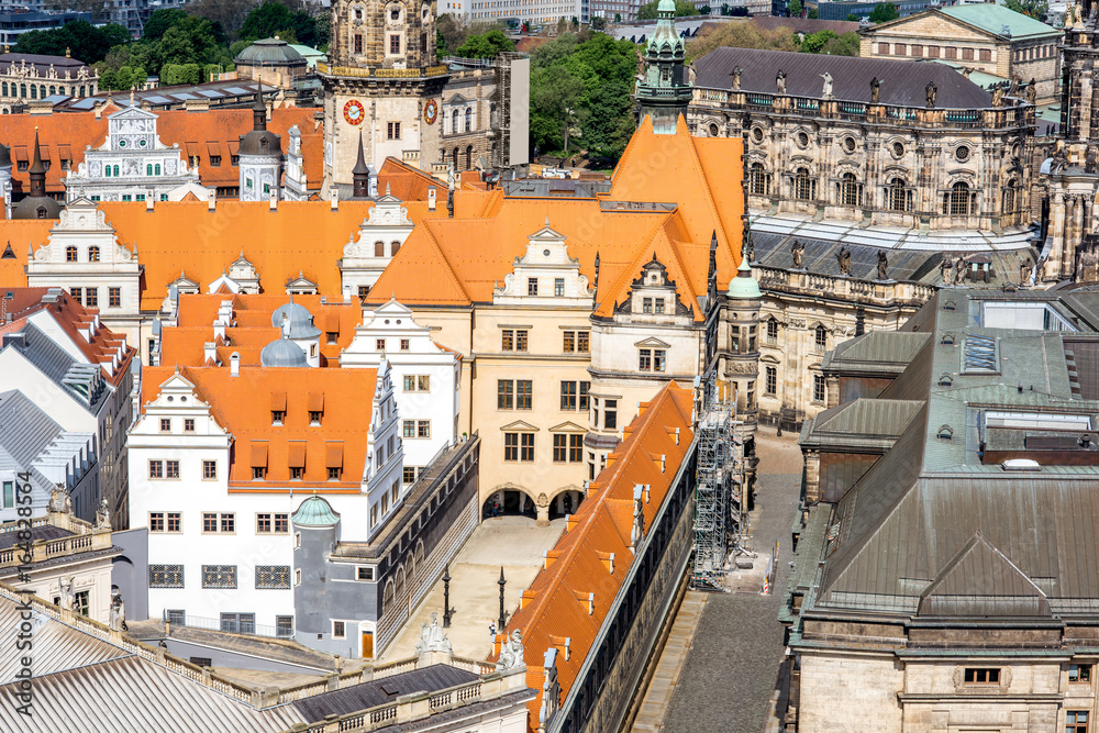 Fototapeta premium Top view on the old buildings in the center of Dresden city, Germany