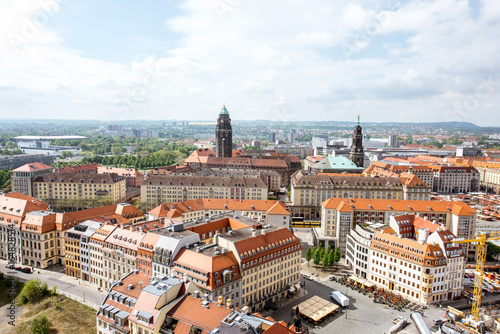 Aerial cityscape view on the old town of Dresden city in Germany