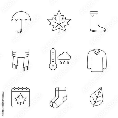 Autumn season linear icons set