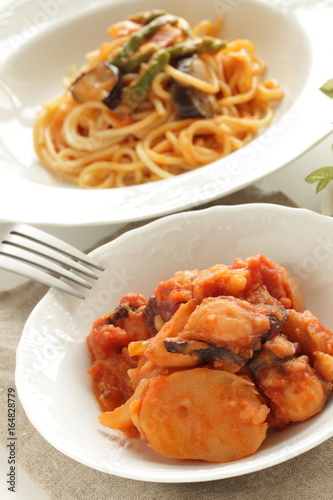 Italian food, octopus and tomato simmered