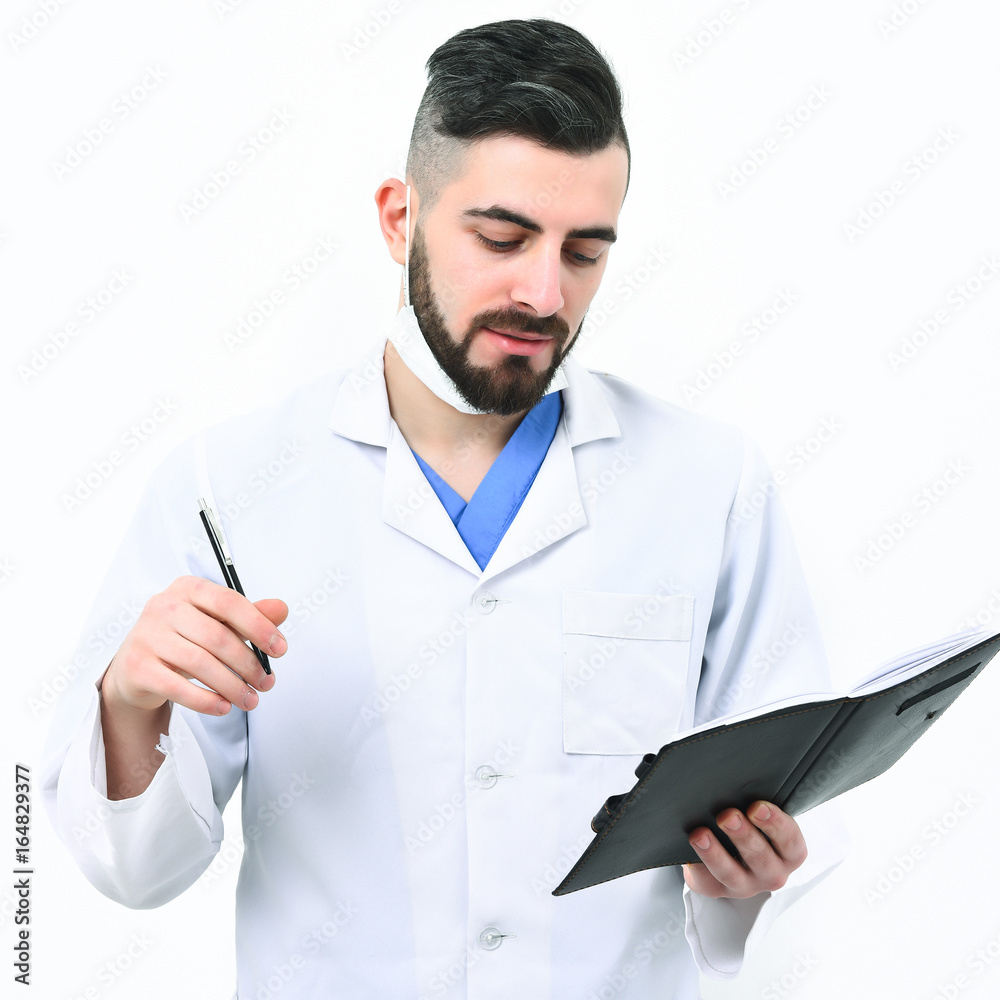 Man with smiling face in white coat. Treatment and ambulance Man with smiling face in white coat. Treatment and ambulance