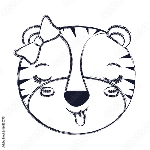 blurred silhouette face of female tigress animal sticking out tongue expression vector illustration