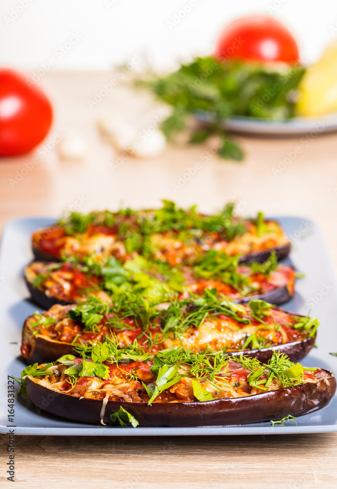 Baked eggplants with cheese Baked eggplants with cheese