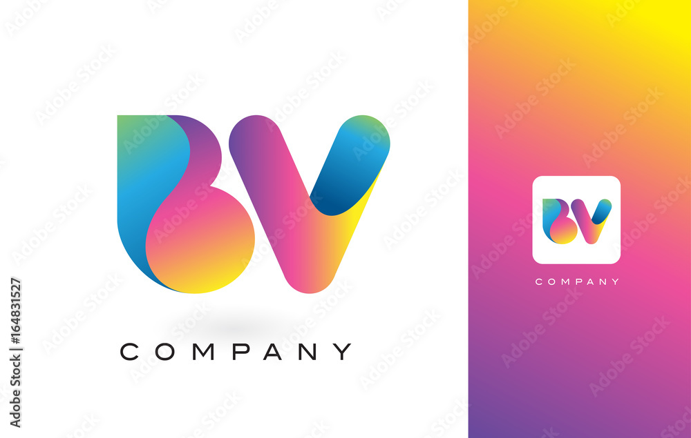 BV Logo Letter With Rainbow Vibrant Beautiful Colors. Colorful Trendy Purple and Magenta Letters Vector.