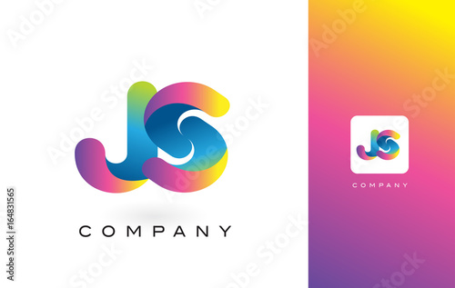 JS Logo Letter With Rainbow Vibrant Beautiful Colors. Colorful Trendy Purple and Magenta Letters Vector.