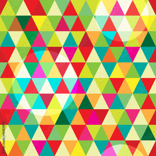 seamless pattern with abstract geometric colorful triangles and circles