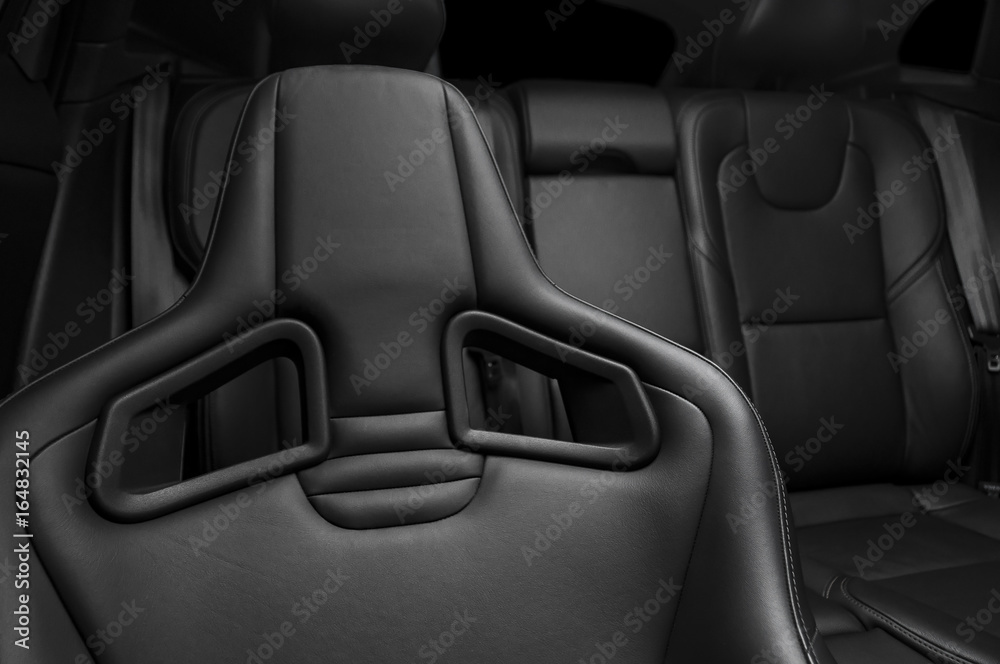 Fototapeta premium Modern sport car black leather interior. 