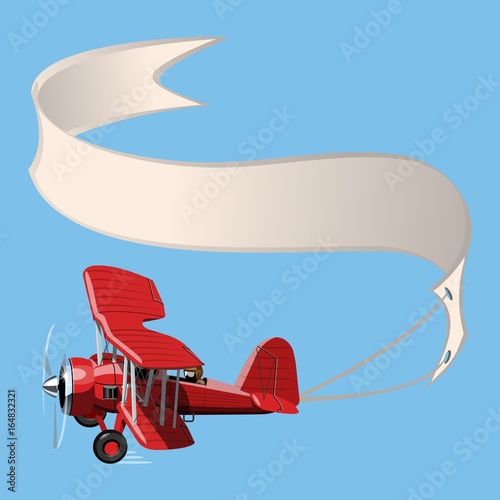 Vector Cartoon Biplane with banner. Available EPS-10 vector format separated by groups and layers for easy edit