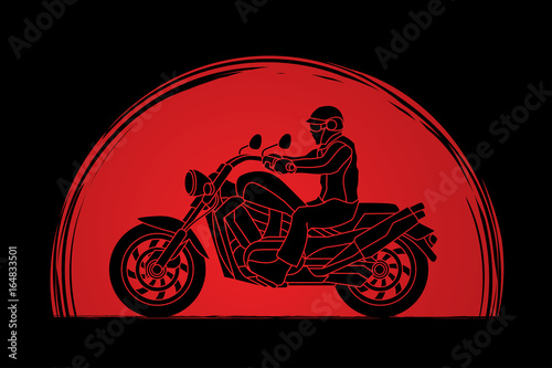 A man riding motorbike designed on sunlight background graphic vector