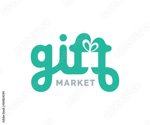 Gifts logo with box symbol. Creative logo design. Vector lettering sign.