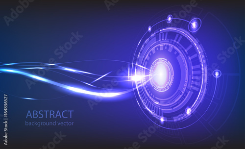 Abstract technology vector background. Composition has bright lights and blurry particles.