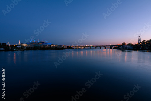 Night over the water area of the Neva Bay/ View of the Neva Bay at night, Saint Petersburg, Russia