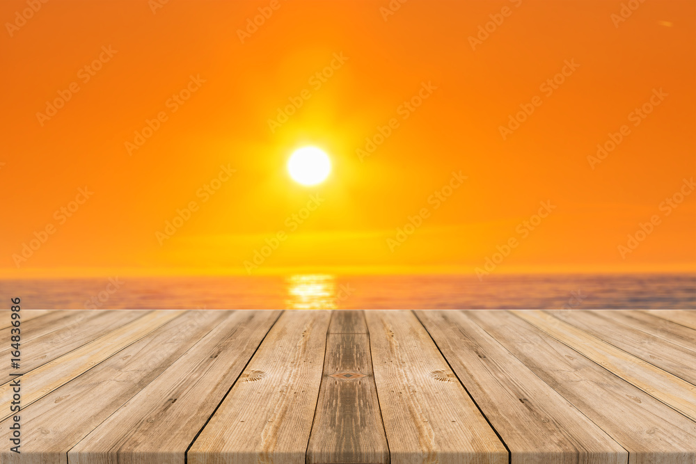 Wooden table with beach 
