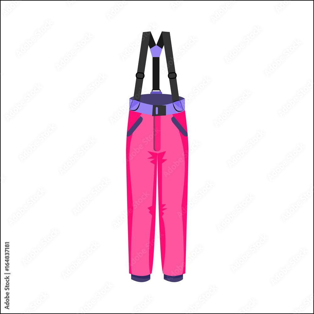 Skiing, snowboarding feather pants, winter sport clothes, flat style vector illustration isolated on white background. Flat vector skiing, snowboarding pants, trousers, colorful illustration Skiing, snowboarding feather pants, winter sport clothes, flat style vector illustration isolated on white background. Flat vector skiing, snowboarding pants, trousers, colorful illustration