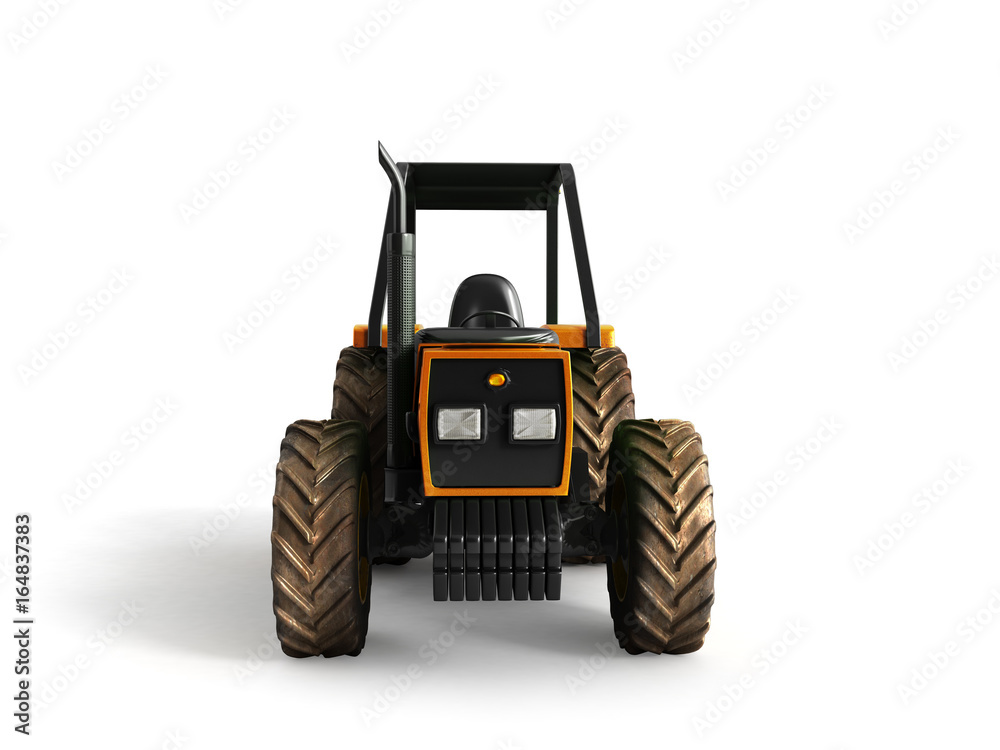 Obraz premium Tractor orange front 3d render on white background