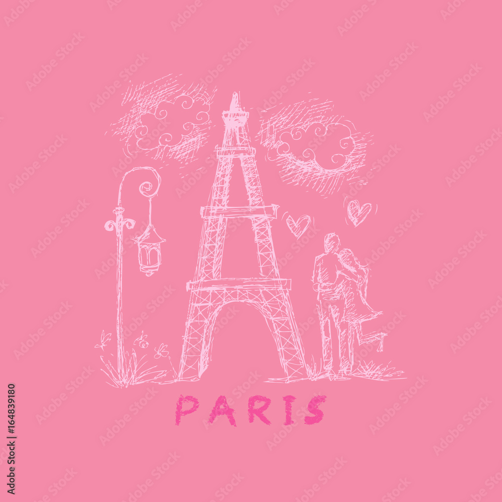 Eiffel tower with romantic couple. Eiffel tower with romantic couple.