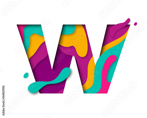 Paper cut letter W. Realistic 3D multi layers papercut isolated white background