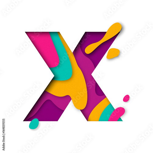 Paper cut letter X. Realistic 3D multi layers papercut isolated white background