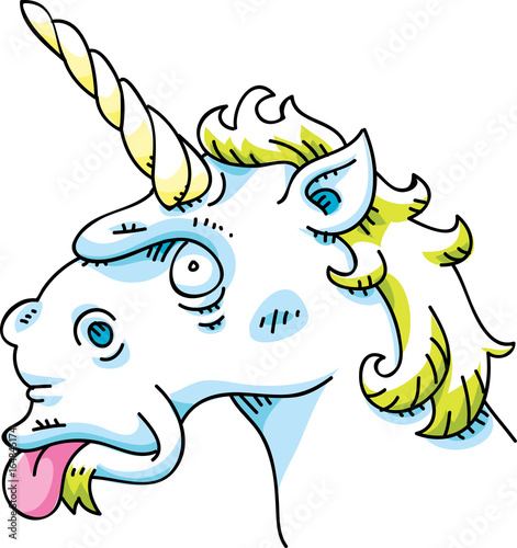 A silly cartoon unicorn sticking out its tongue.