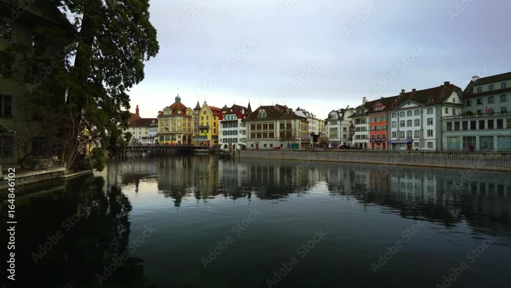 Evening reflections in the water in Luzern, Switzerland, sunset time Evening reflections in the water in Luzern, Switzerland, sunset time