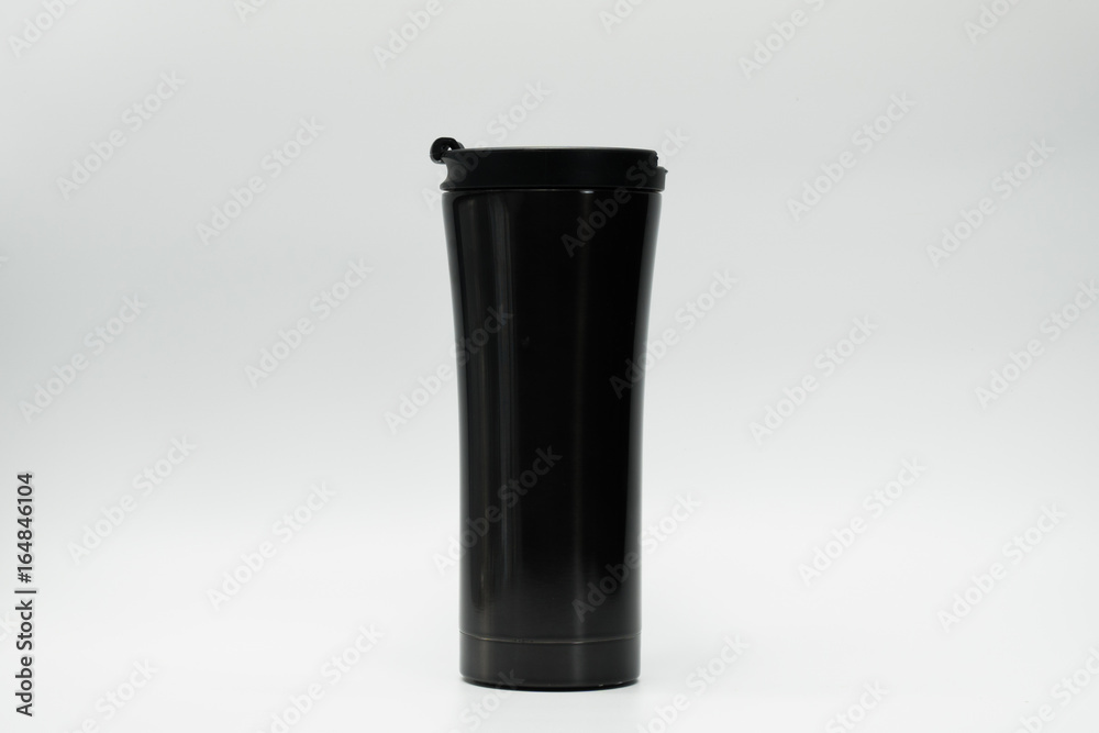 Black thermos bottle isolated on white background Black thermos bottle isolated on white background