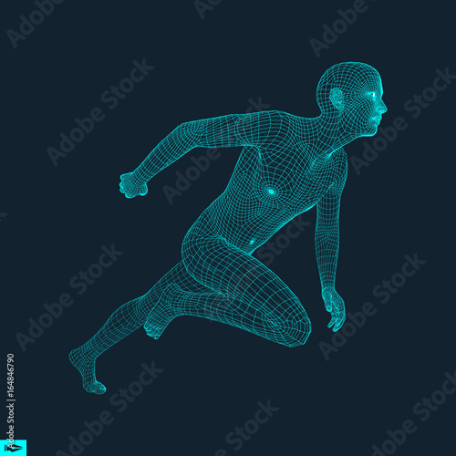 3d Running Man. Design for Sport, Business, Science and Technology. Vector Illustration. Human Body.