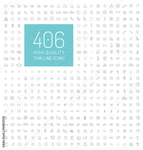 406 high quality universal thin line icons