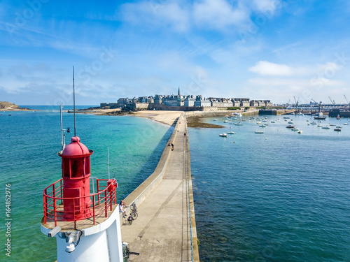 Фотография Stunning aerial of Saint Malo in Brittany France with a Lighthouse in the foregr
