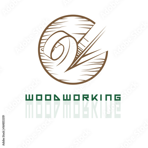 Illustration depicting a chisel, cutting a tree in the form of a logo