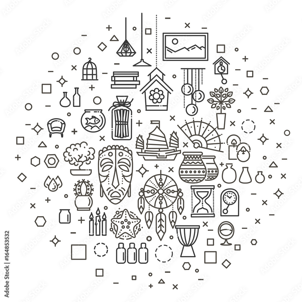 Home Decoration, vector thin line icons
