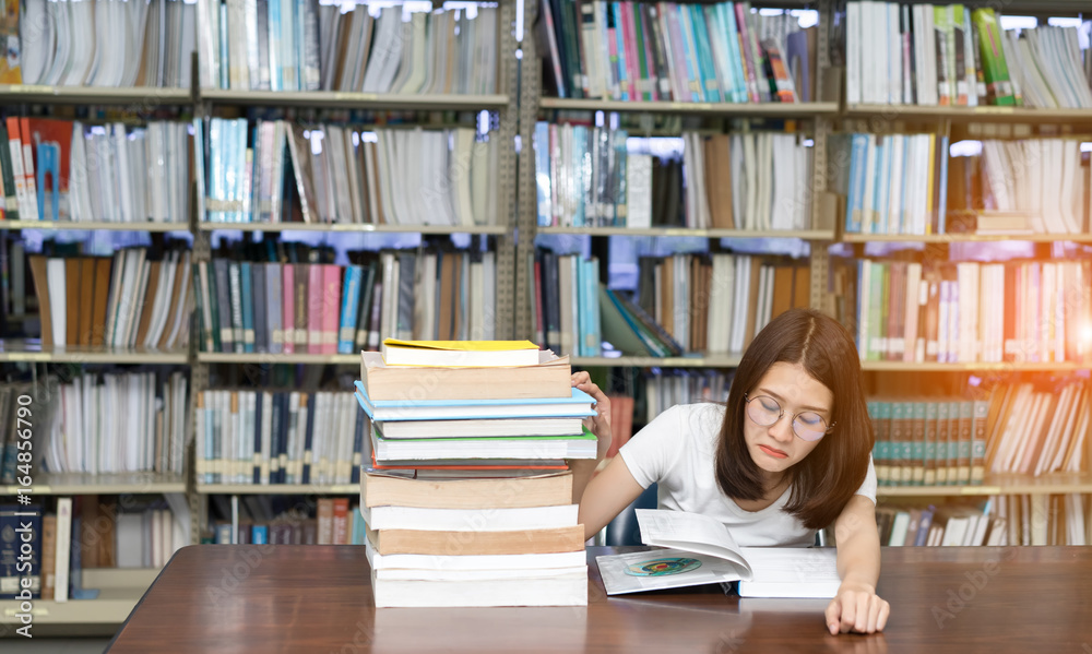 Young Girl Student with Glasses Reading book Overlap Serious, Hard Exam, Quiz, Test Sleeping headache worry in Classroom Education Library University Knowledge center Young Girl Student with Glasses Reading book Overlap Serious, Hard Exam, Quiz, Test Sleeping headache worry in Classroom Education Library University Knowledge center