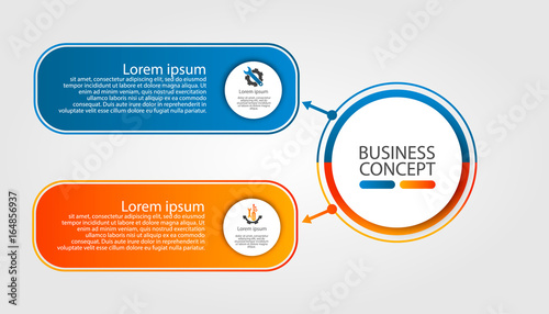 Modern template for infographic circles. Template for graphics, presentation, business, web design, reports. Colorful chart with 2 steps, parts by stages. Two circles with space for text and icons