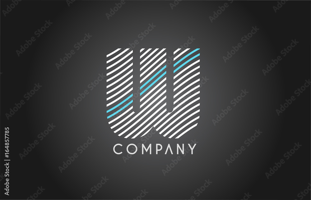 Naklejka premium W alphabet line stripe white blue letter logo icon design