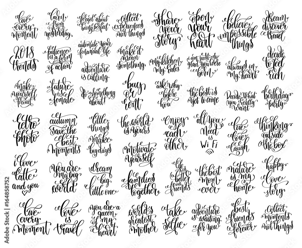 set of 50 black and white hand lettering inscription positive qu
