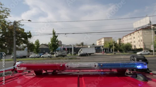 Street behind firetruck lights