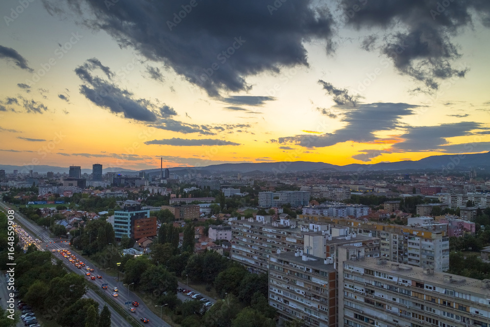 Zagreb cityscape at sunset