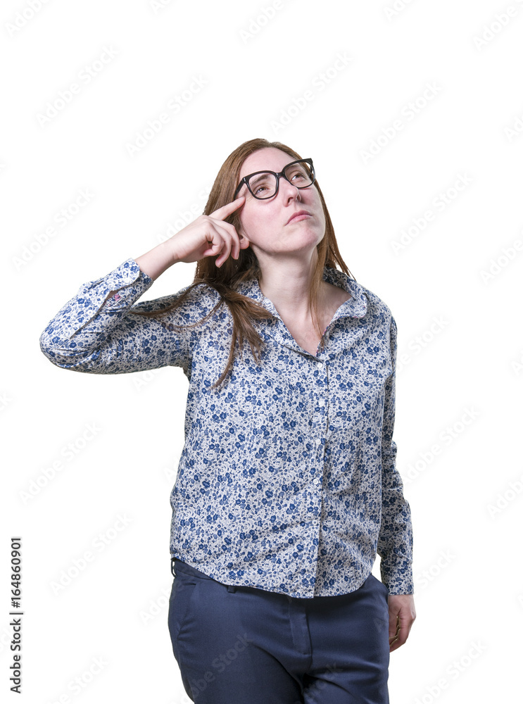 Pretty business woman thinking with black glasses. Pretty business woman thinking with black glasses.