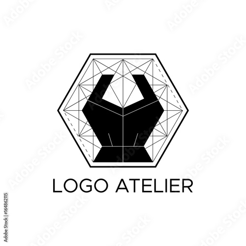 The logo Atelier. Vector template for the fashion industry. Element for Studio sewing and tailoring. Illustration in modern style