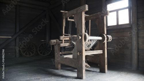 Old age wooden loom machine - manually operated mill machinery