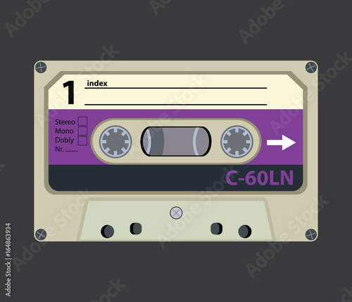Retro audio tape cassette. Flat design vector illustration.
